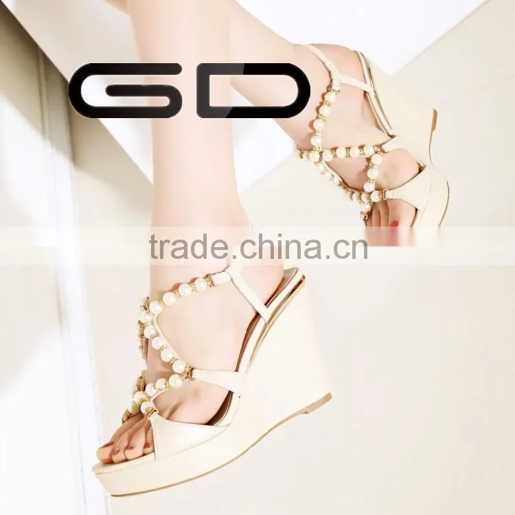 GDSHOE korean girls nude wedge beach beaded sandals shoes