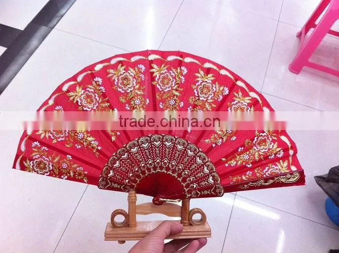 plastic fan with green dot ,glittler edge for advertising