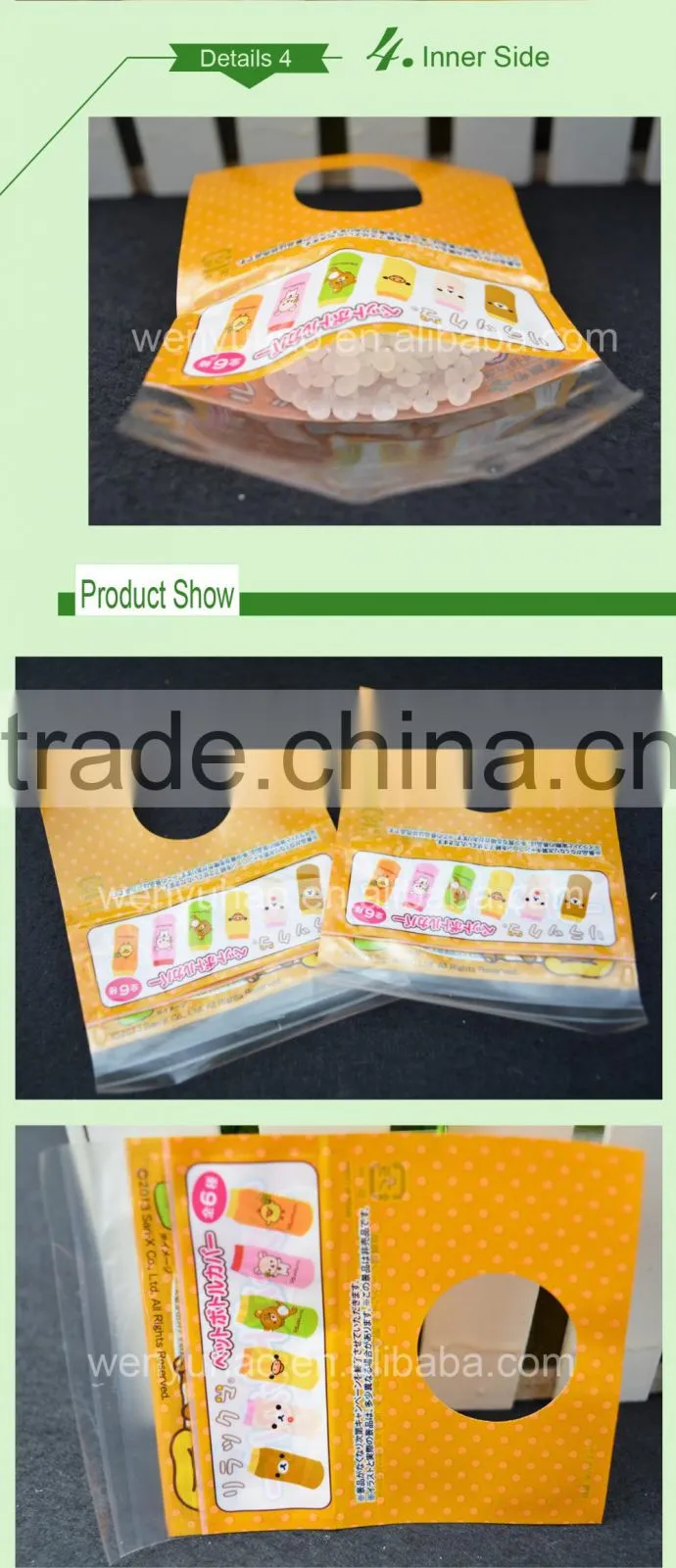 orange color custom printing self adhesive bag , cute high quality header bag with clear