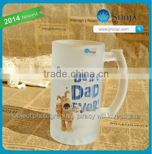popular handle full wrap print logo imprinted dull polish gift glass cup