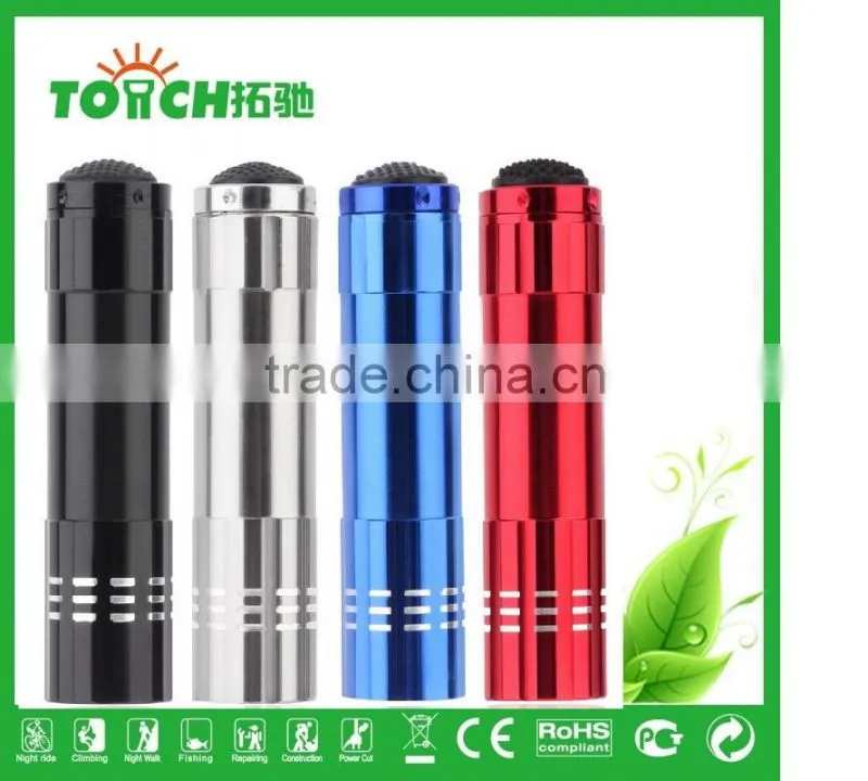 Aluminum Alloy Camping Mini 9 LED flashlight waterproof 9 leds flash light emergency flashlight for 3*AAA Battery