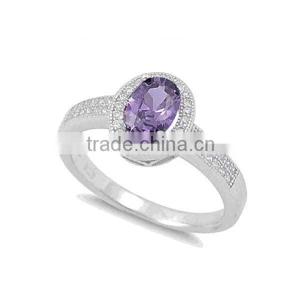 925 Sterling silver amethyst CZ prong setting oval halo ring