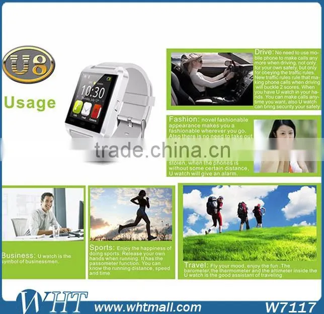 Hot Sale Water Resistant Bluetooth Android U8 Smart Watch for Sport