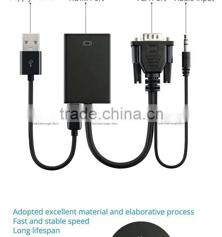 VGA To HDMI Output 1080P HD Audio TV AV HDTV Video Cable Converter Adapter For TV PC Laptop Monitor