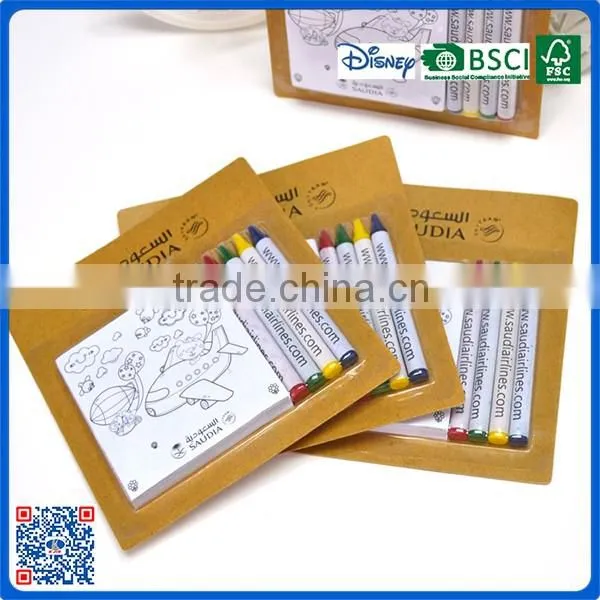 2016 new style 4 colors wax crayons with drawing paper in blister card for promotion