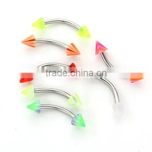 Multicolor Charming Fake Cheap Unique Acrylic Cone Stainless Steel Eyebrow Rings Body Piercing Jewelry