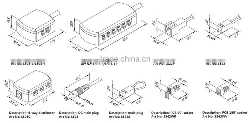 2 pin cable pulling sock for cabinet lighting connection with mini plug