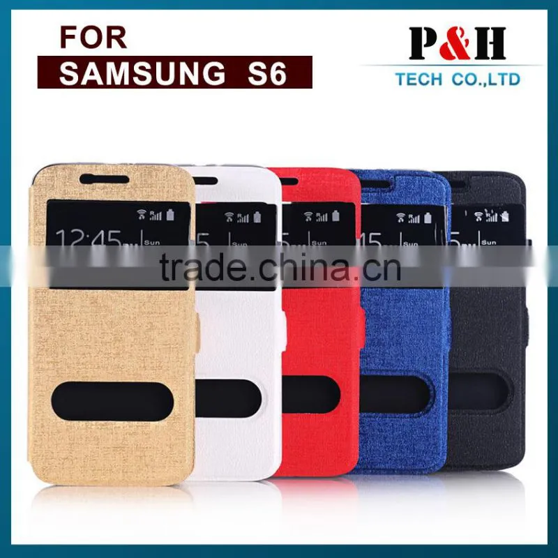 For samsung galaxy s6 , high quality litchi pattern PU leather folio case for samsung galaxy s6