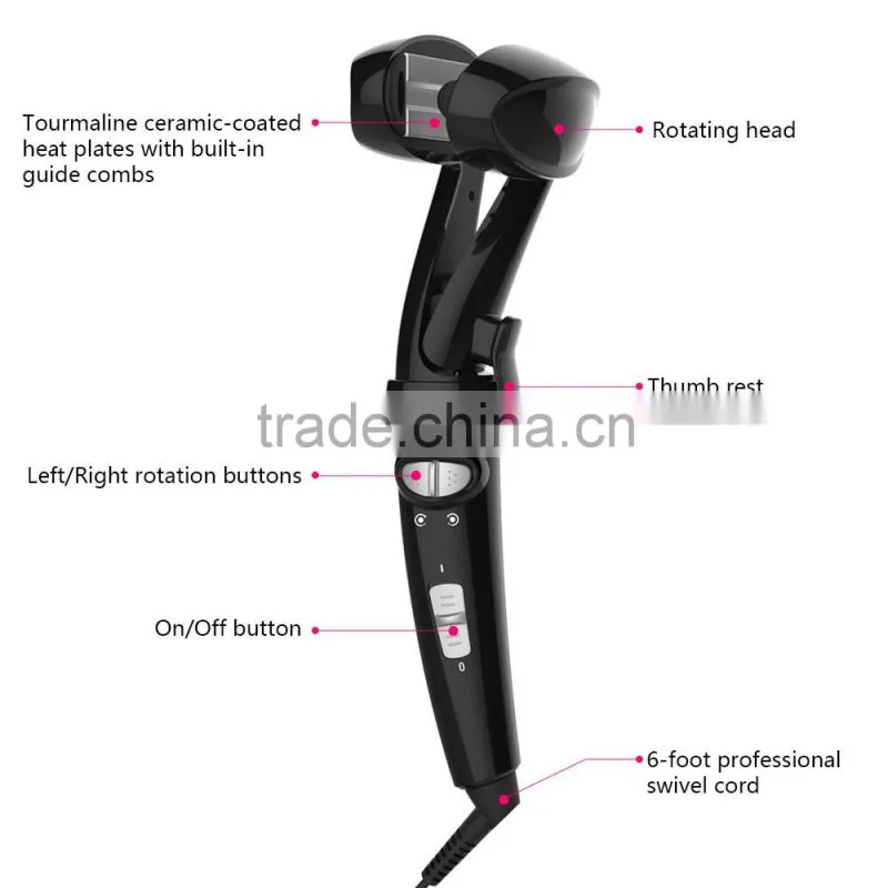 2 in 1 PTC Heating Rotating Head 3D Metal Teeth Hair Straightener and Curler Set