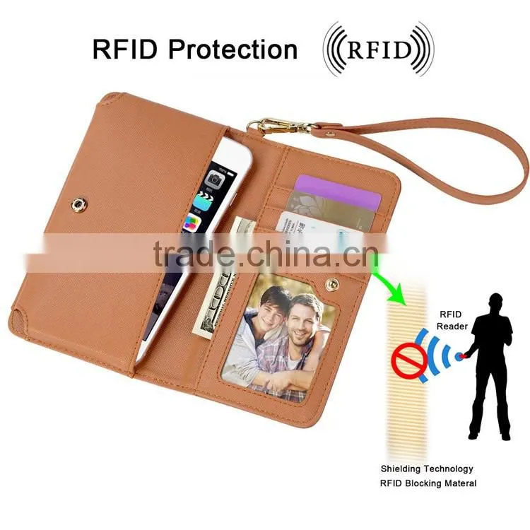 RFID protection in leather wallet case with cell phone