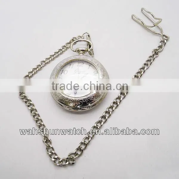 latest trend design steel chain silver color japan movt quartz pocket watch