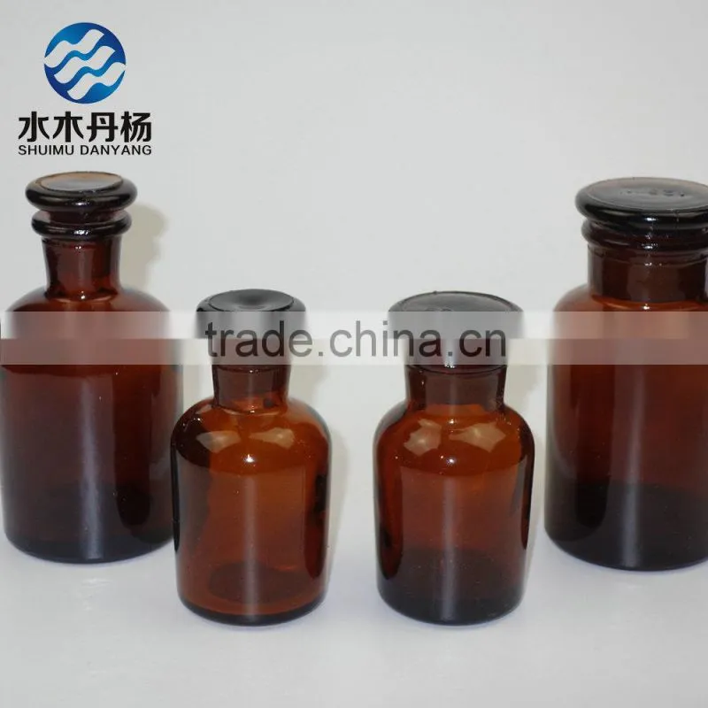 Amber narrow mouth glass reagent bottle for laboratory