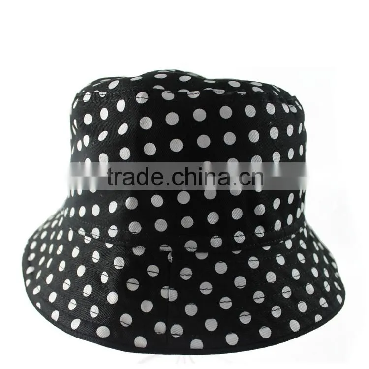 wholesale blank fabric headwear bucket hat with white dots