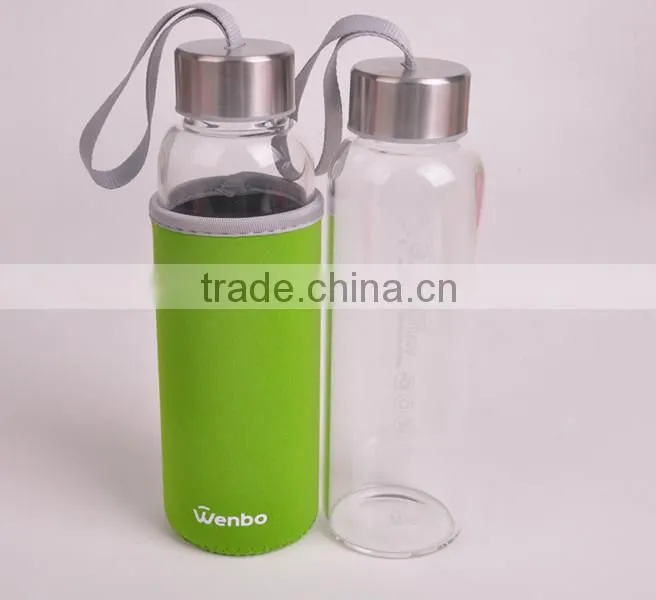 2014 new glass water bottle with sleeve wholesale