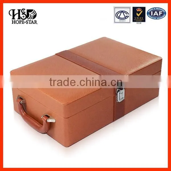 Customize handmade PU Leather Wooden box Wine Packaging Gift Box/Wine Bottle Carrier Case