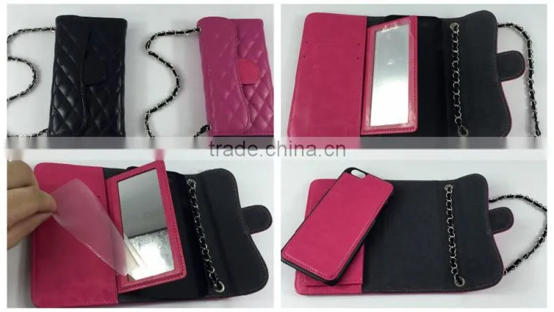 fashion style PU leather wallet case with mirror and card holder for iPhone 6