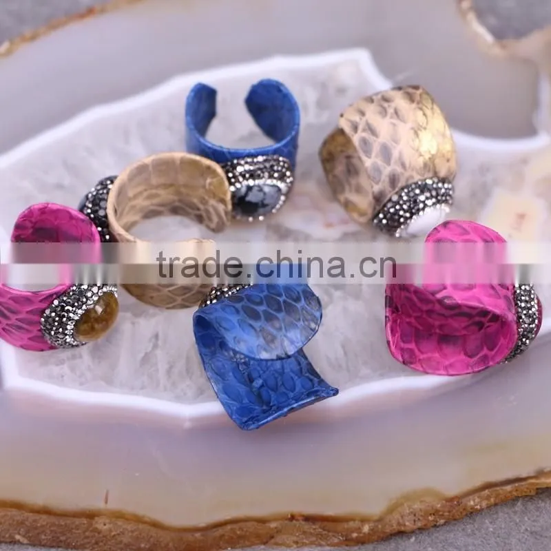Fashion Agate, Turquoise Gemstone Snakeskin Rings, with Crystal Zircon Paved Charm Jewelry Finger Druzy Ring