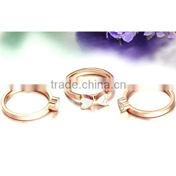 High Quality Rose Gold Plated Rhinestone Heart Rings