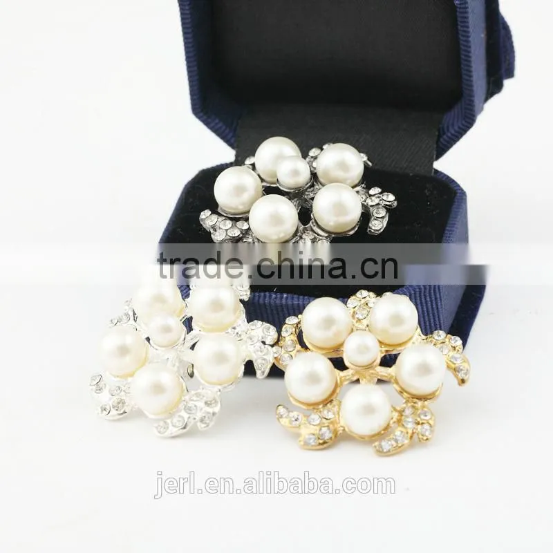 Flower Shape Decorative Vintage 888Crystal Rhinestone Button with Plastic Pearl for Wedding Bouquet