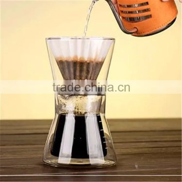 Double wall heat-resistant borosilicate glass coffee pot with calibration and filter hot sale product 300ML