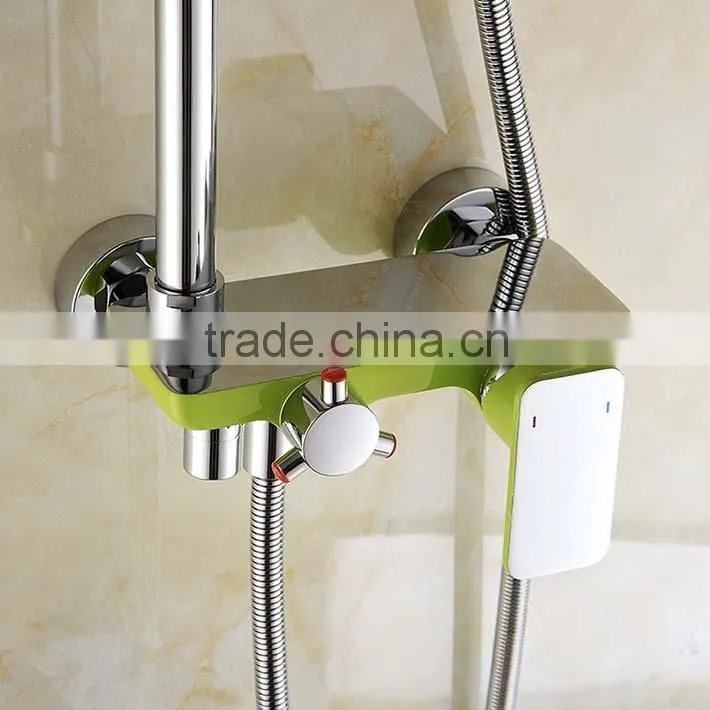 Colourful baking Varnish bath& shower rotate faucet set with ABS plastic rain shower head &hand shower