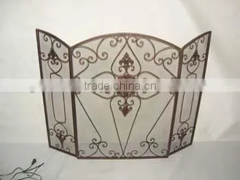 wholesale handicrafts wrought iron home furniture, powder coating fireplace screen, 3 folding decorative metal fire screen
