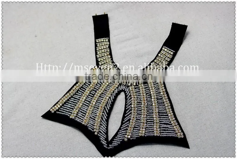 New fashion rhinestone beaded felt fabric collar, chunky bead necklace for garment