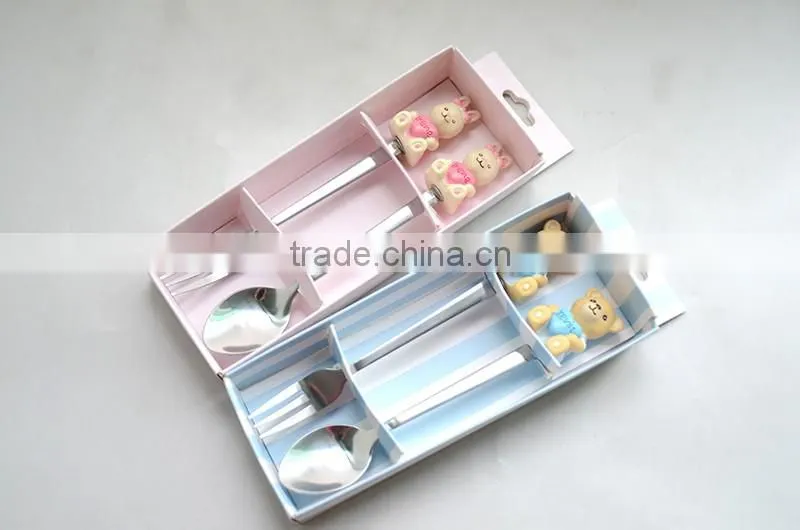 Dessert Spoon and Fork Set, Stainless Steel Flatware Set with Cute polyresin Handle, reindeer cutlery set with golden handle
