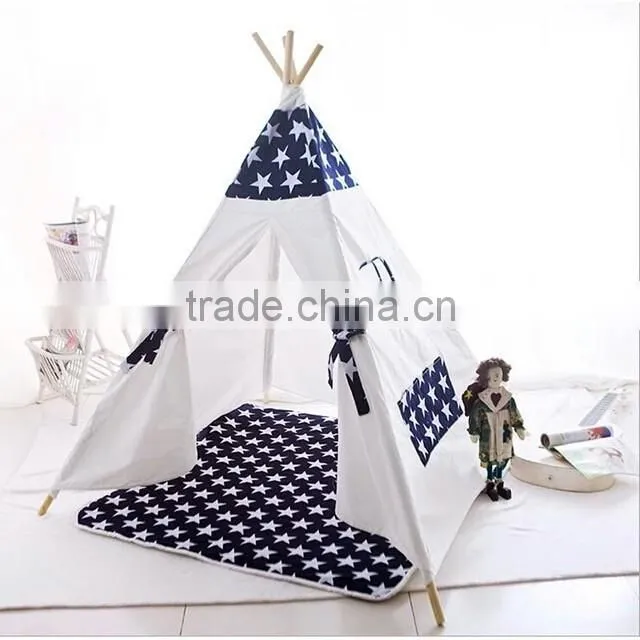 BSCI Aduit Black Striped canvas material Wooden Pole Children Kids Play Tepee Tent