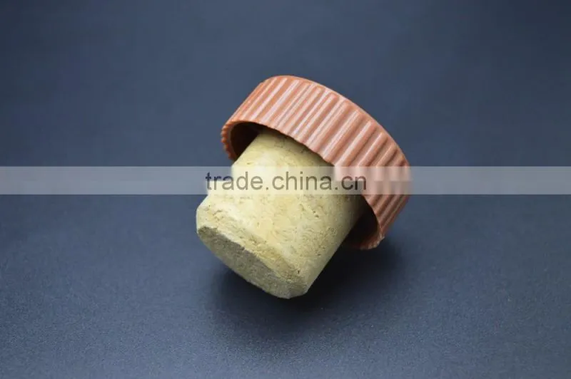 Red plastic cap T-shape wooden cork wine bottle stopper