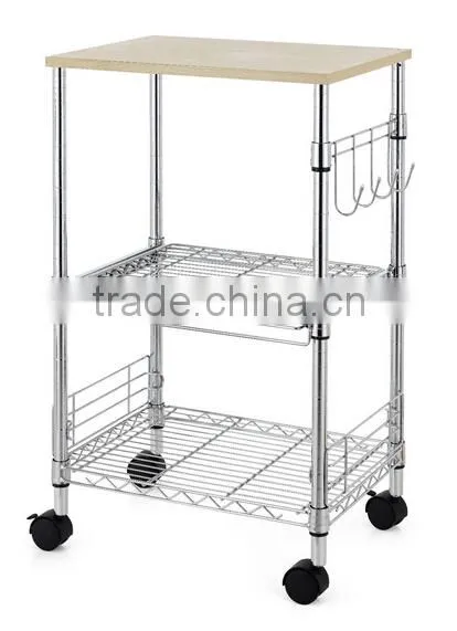 Chrome 3-Tier Wire Kitchen Cart Microwave Stand