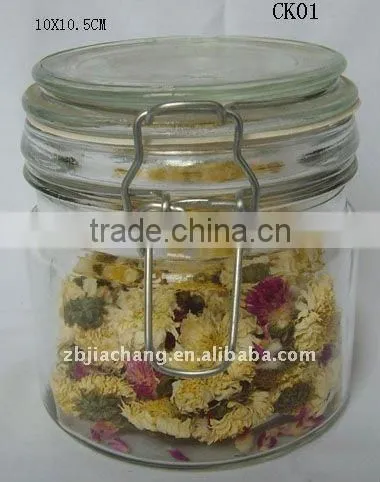 air-tight mini cylinder glass storage jar with metal clip top