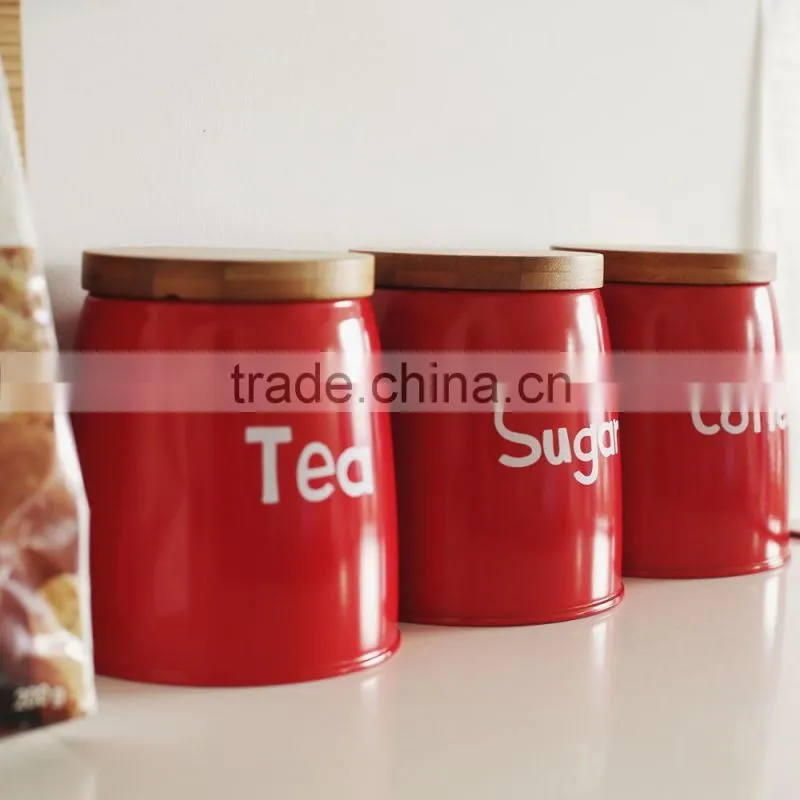 Hot Sales Set of 3 Attractive Home Metal Sugar Tea Coffee Canisters with bamboo lid