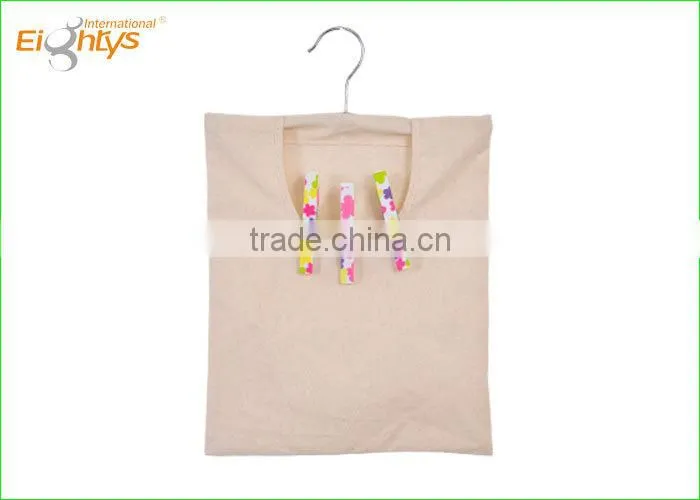 Foldable peg hanging clothes peg bag with nature cotton
