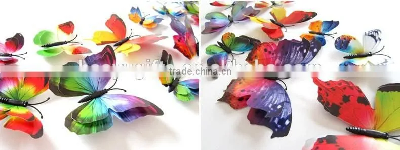 New Design Double-deck 3D Butterfly Wall Sticker PVC Double Layer Butterflies Decor Wall Sticker