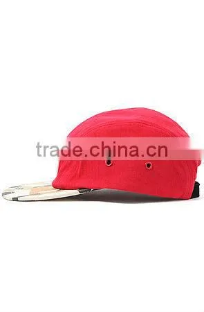 Red leather patch camo brim no minimum custom 5 panel trucker caps