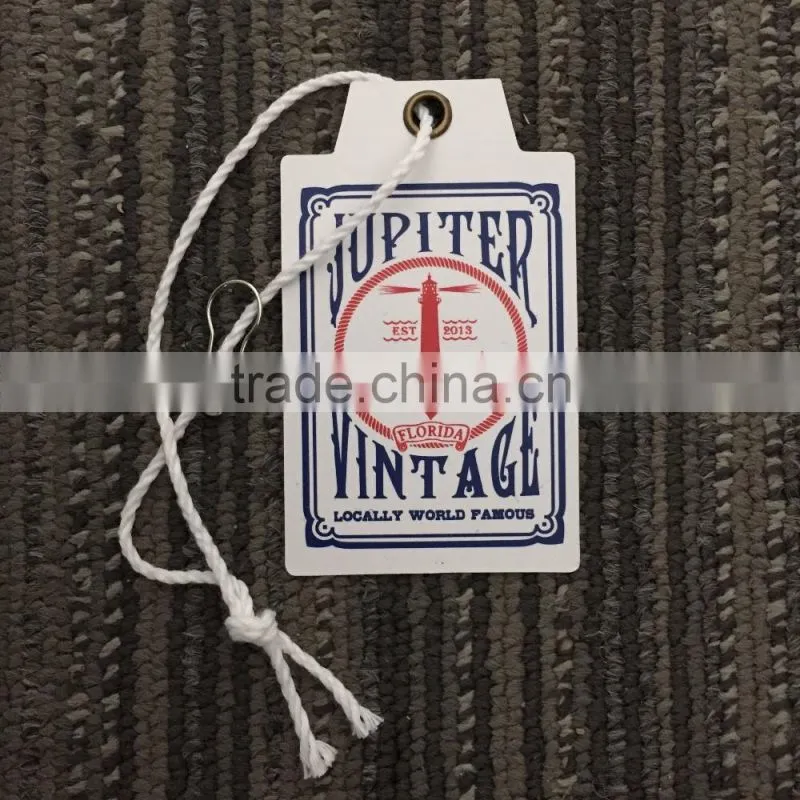 2016 hot sale customized fashionable jeans paper swing tags hang tags with high quality