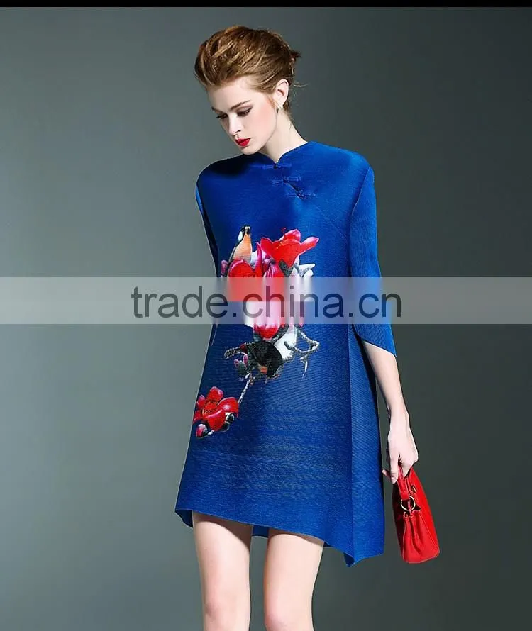 Fashion woman pleat mandarin collar Chinese dresses