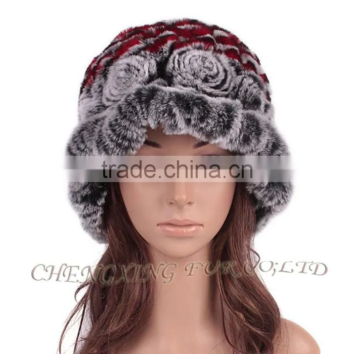 CX-C-195M Fashion Wholesale Hand Knitted Warm Rabbit Fur Winter Woman Hat
