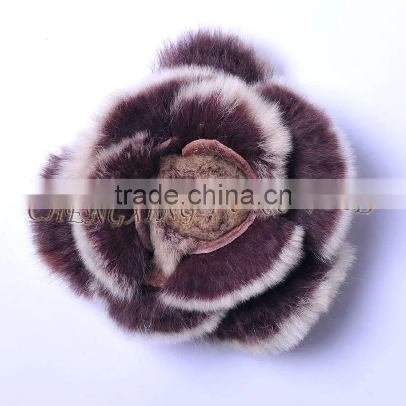 CX-A-38 Genuine Rex Rabbit Fur Hand-made Flower Brooch Pin