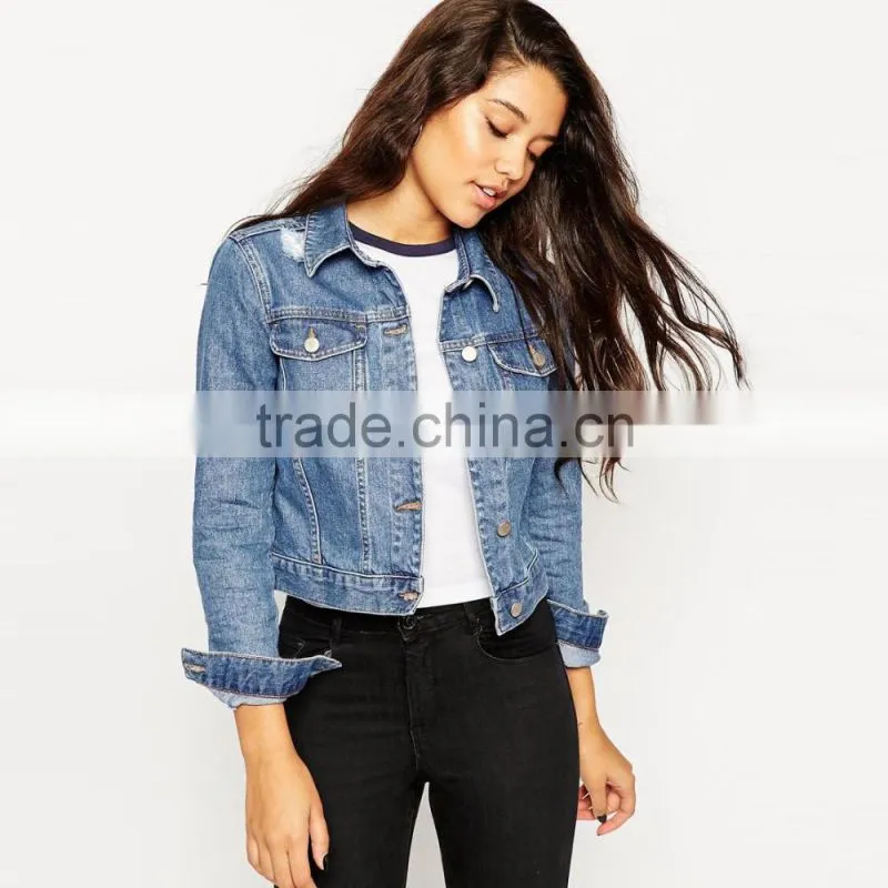 Denim jacket vintage women's lady jacket long sleeve jacket