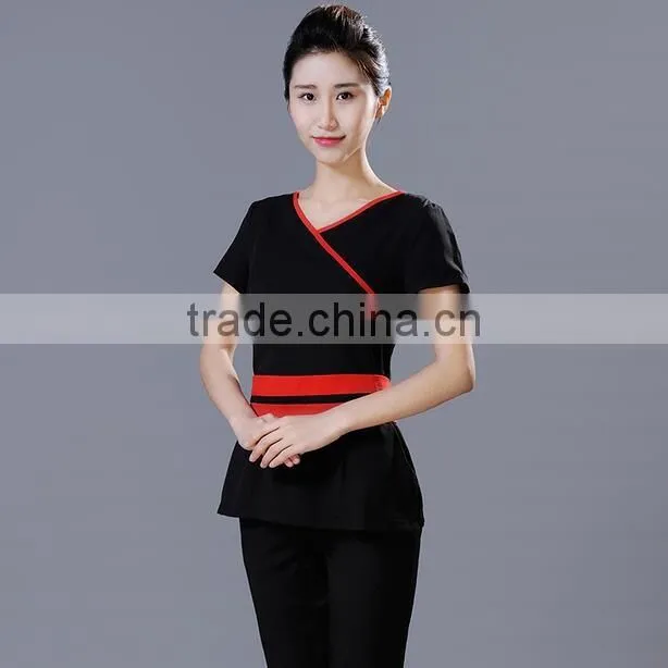 custom juqian brand chantilly cotton and polyester mix beauty SPA uniform suit