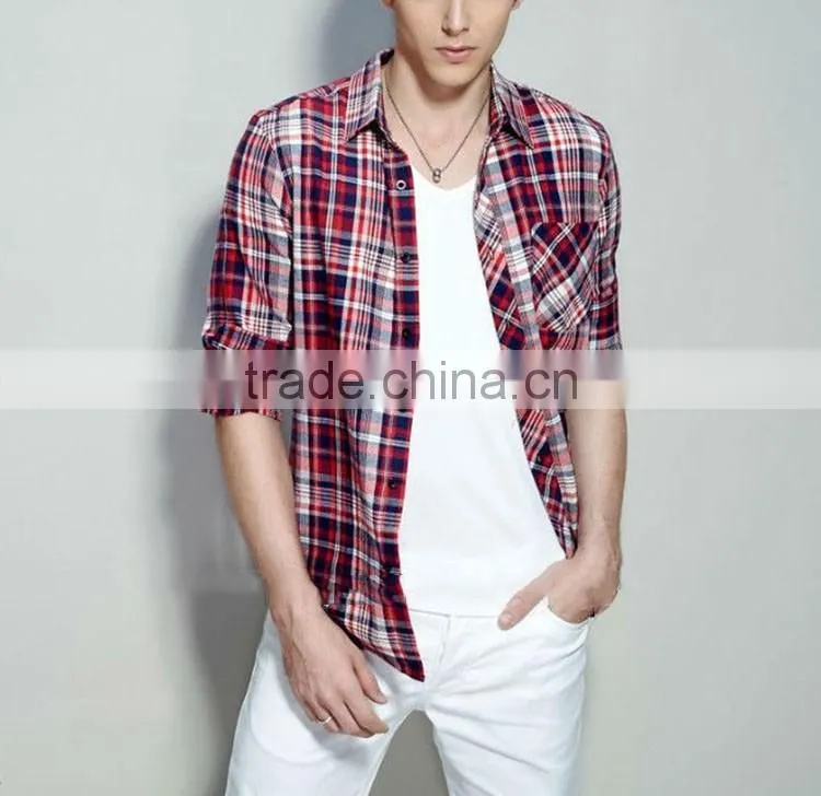 100%Combed Cotton 2015 Elegant designer Plaids/Checks leisure High quality men shirt with long sleeve