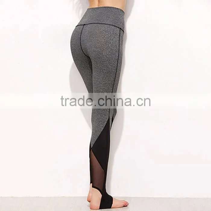 OEM custom lady fitness trample feet mesh skin tight yoga pants