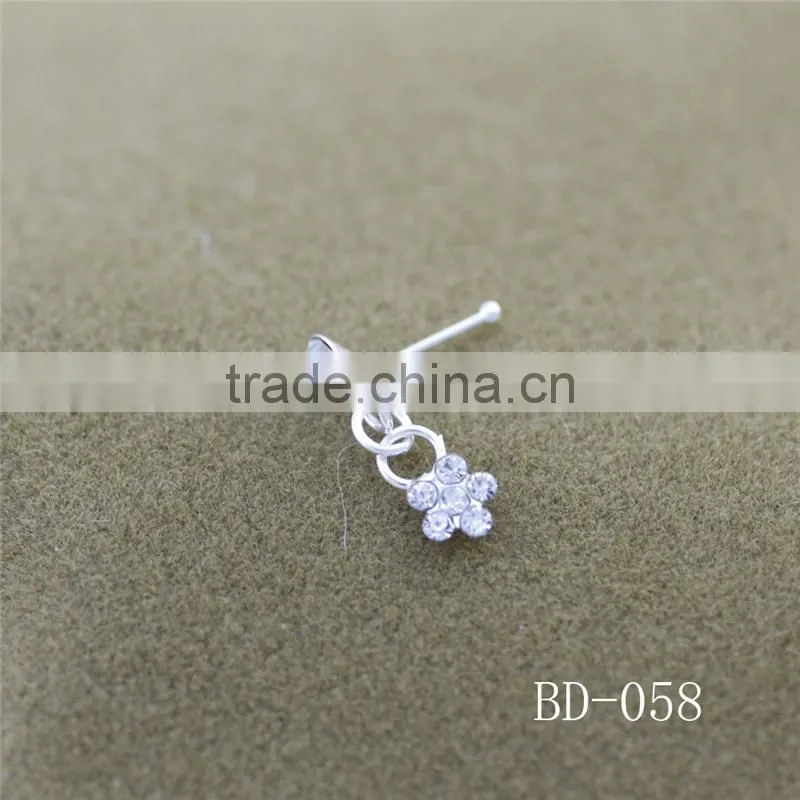 925 Silver Jewelry Flower Diamond Nose Stud with ball Pericing body jewelry