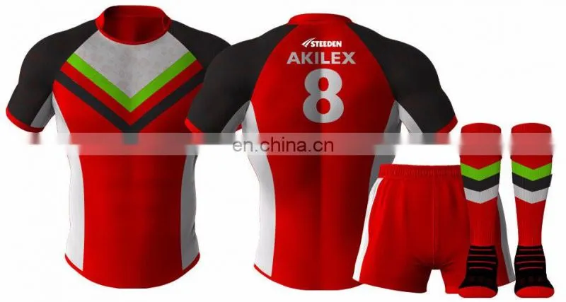 2016 trendy red custom design sublimation rugby jersey with socks