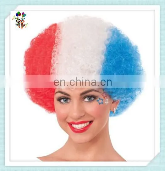 Patriotic Red White Blue Cheap Synthetic Football Fan Party Wigs HPC-0015