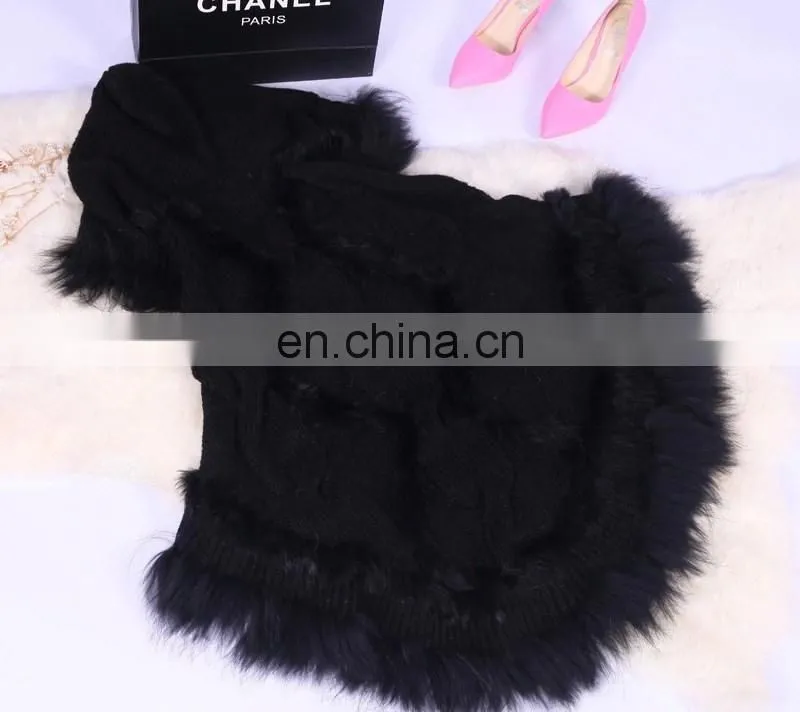 Latest fashion lady garments pullover raccoon fur rabbit fur knitted shawl cape