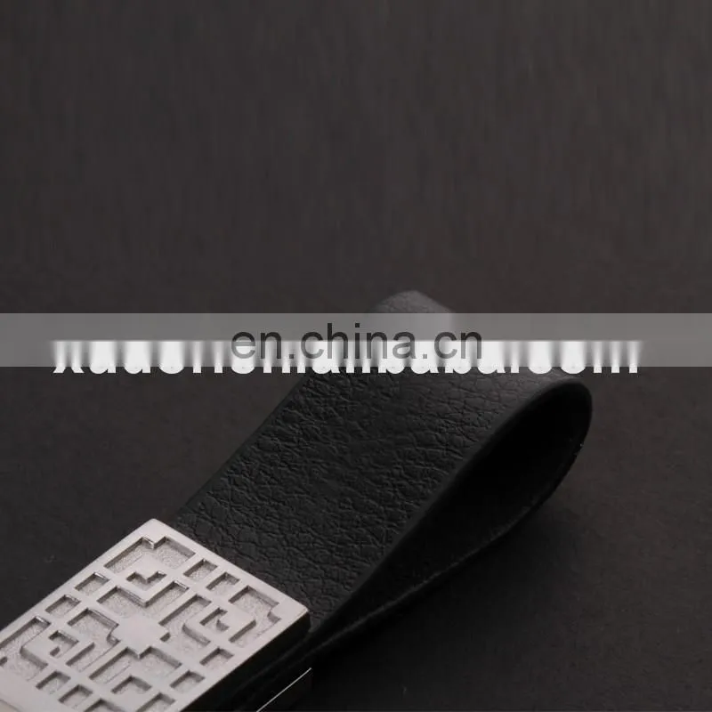 High Quality Promotional Zinc Alloy Laser Logo Black Leather Metal Car Keychain