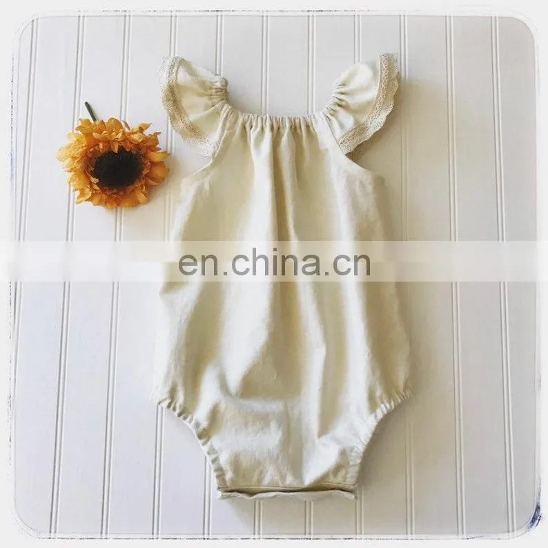 Wholesale Baby Fashion Cotton Clothes Baby Girls Princess Lace Ruffle Sleeve Linen Romper